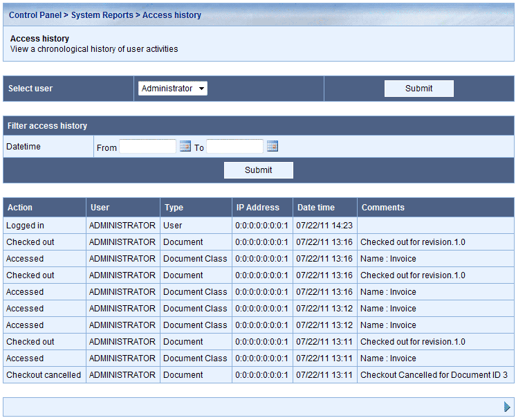 Access history for Document class