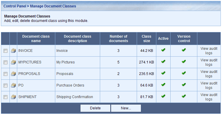 Manage Document Classes