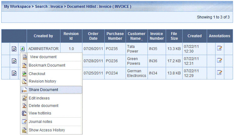 Share Document Drop Down