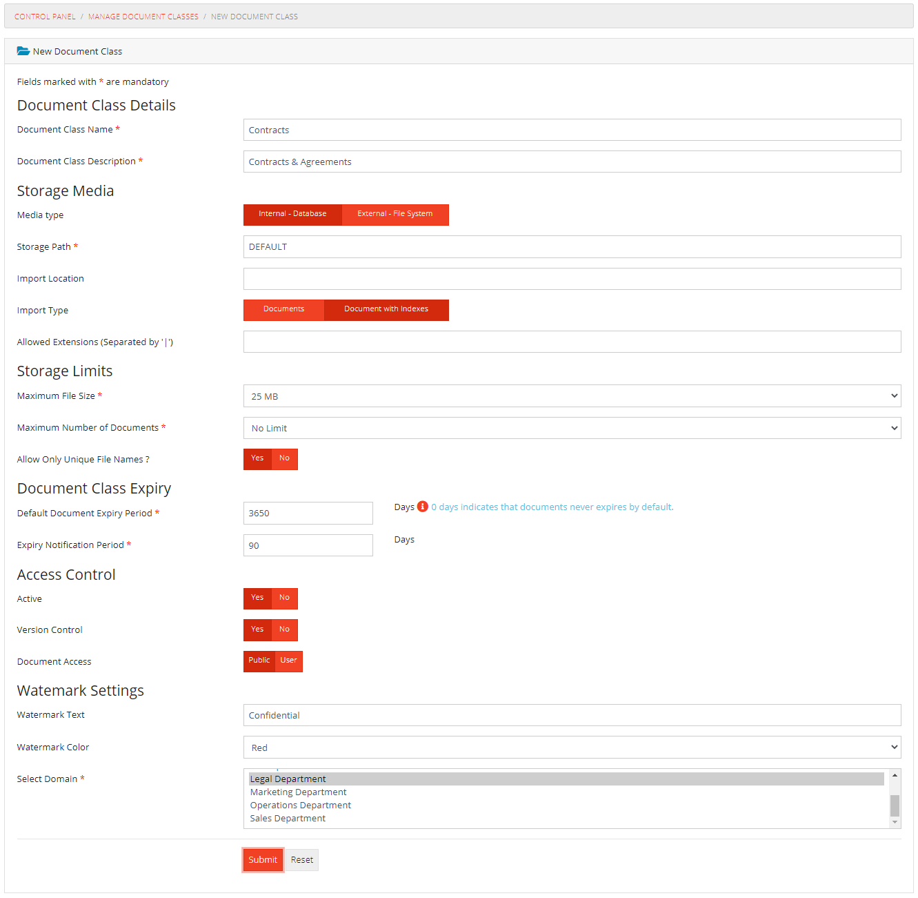 Add Document Class Form