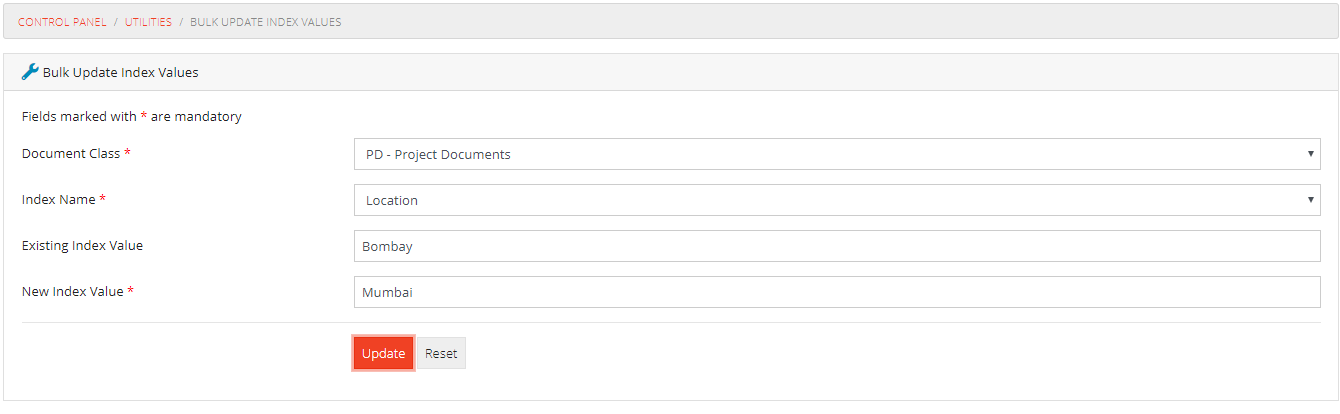 Bulk Update Indexe Values