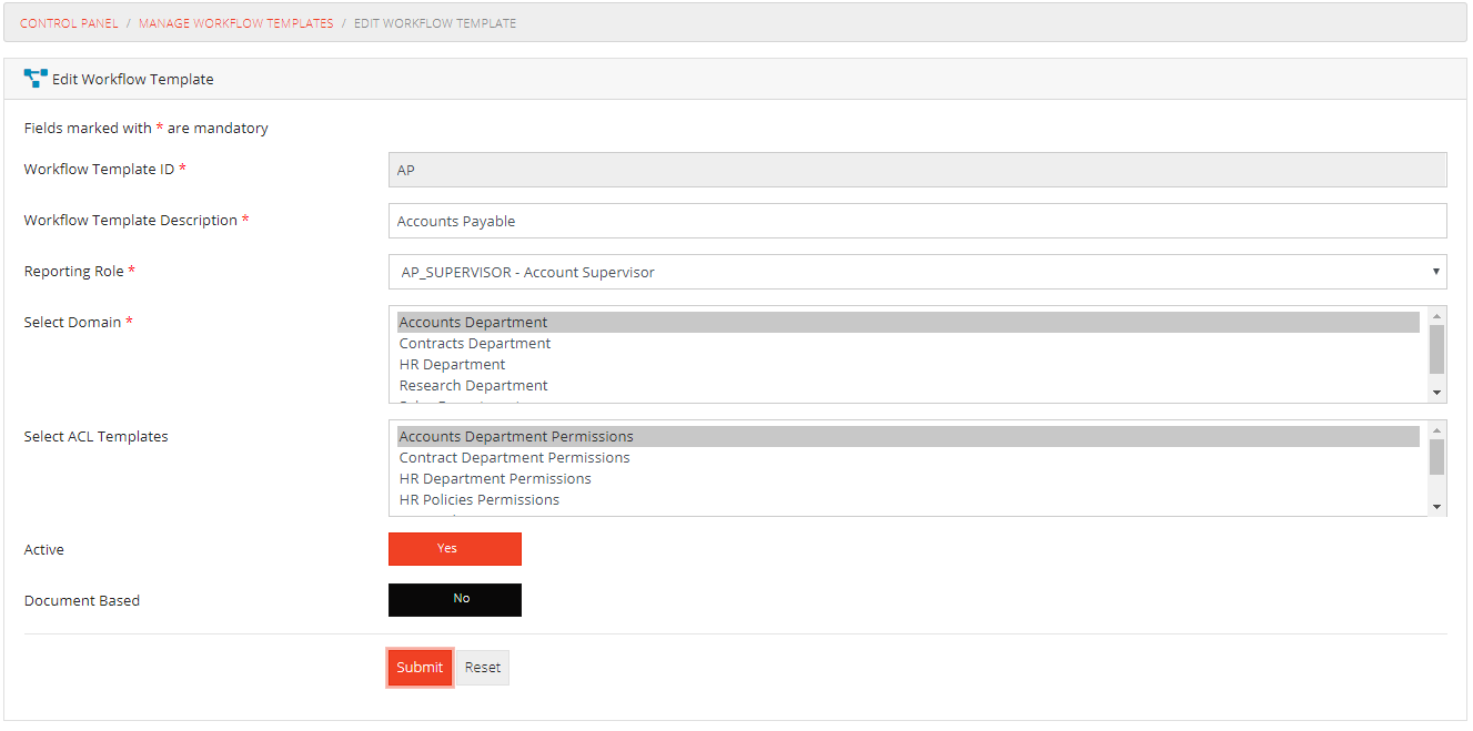 Edit Workflow Template Form