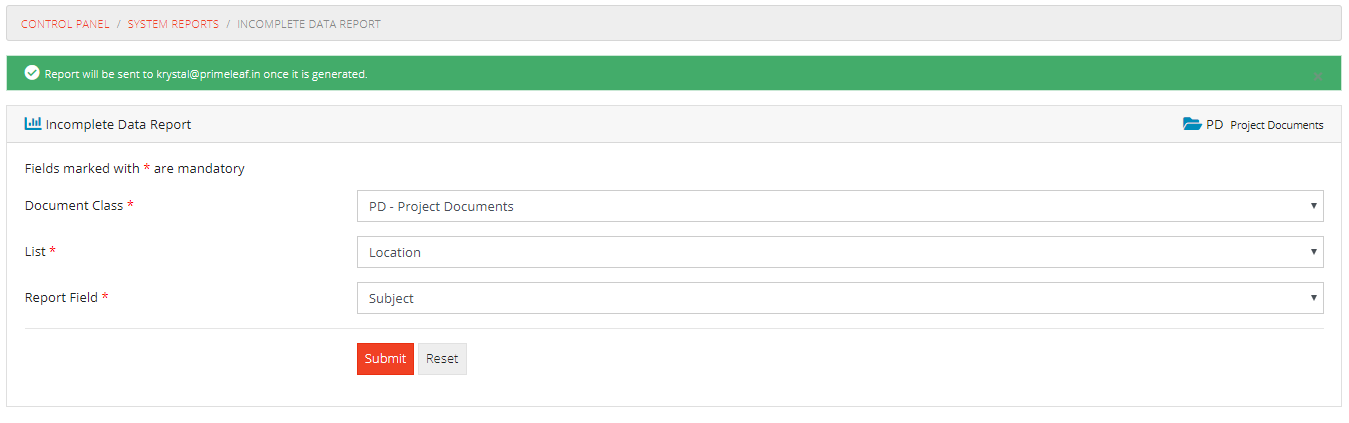 Incomplete Data Report