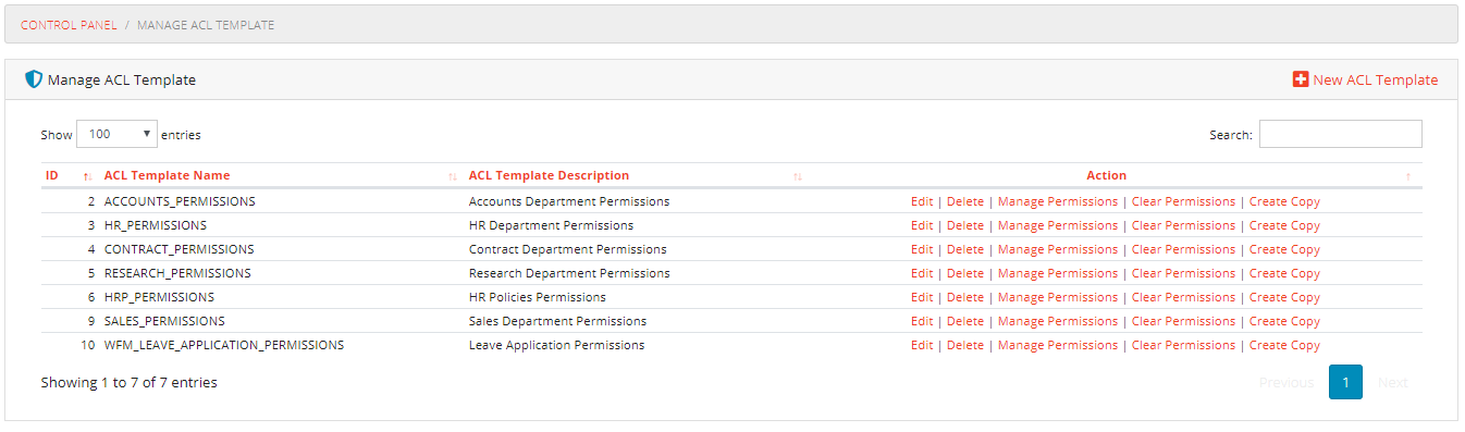 Manage ACL Templates