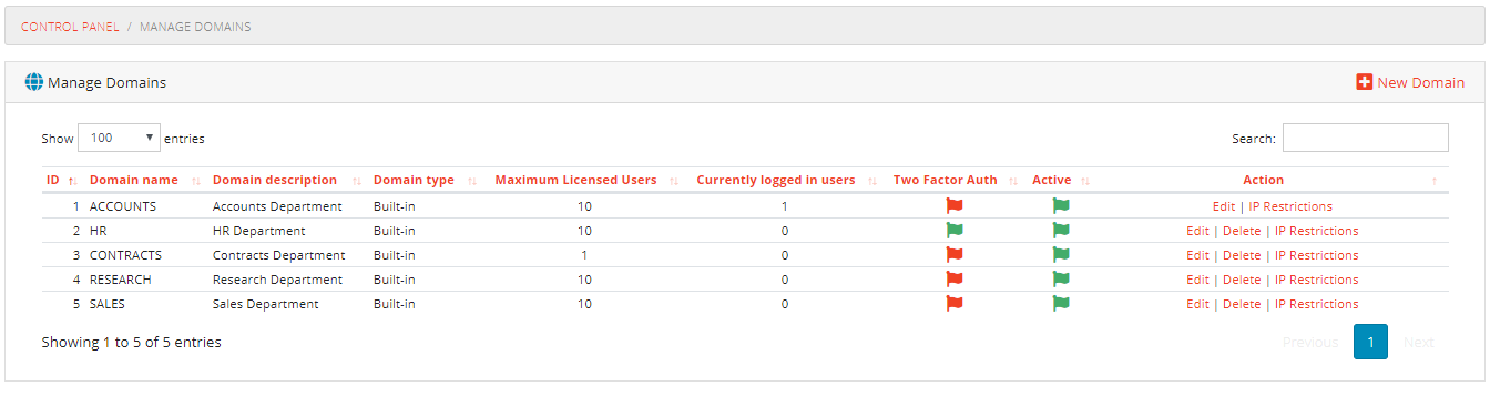 Manage Domains