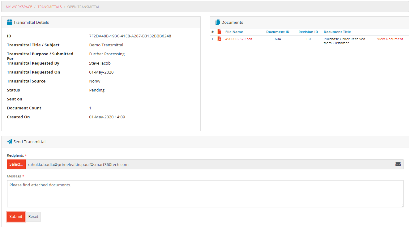 Open Transmittal