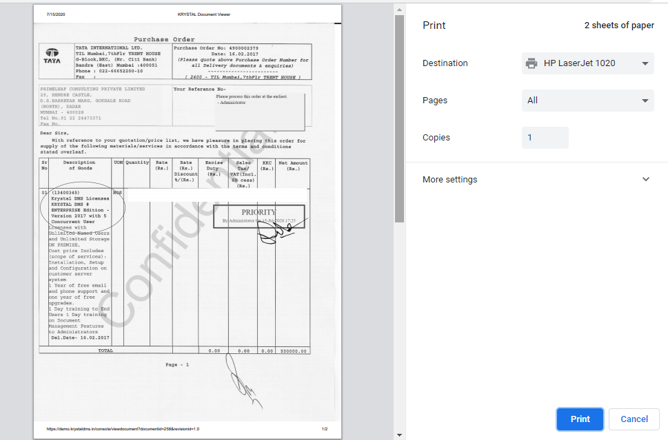 Document Viewer - Print Document