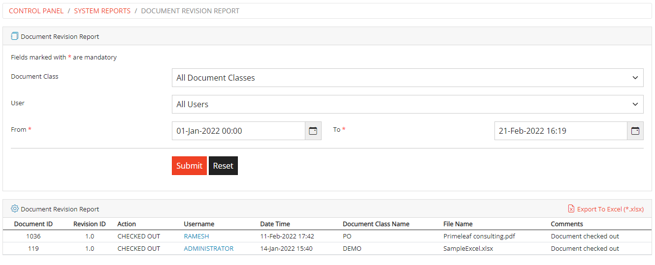 Docuement Revision Report