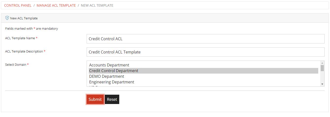 Add ACL Template Form