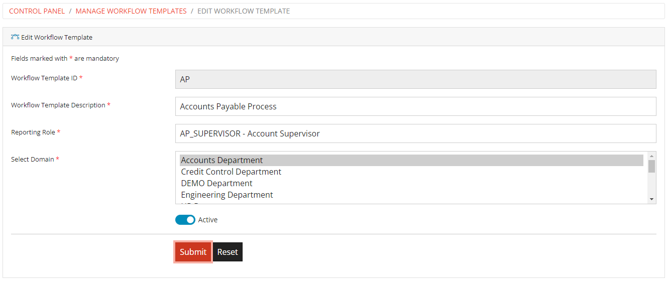 Edit Workflow Template Form