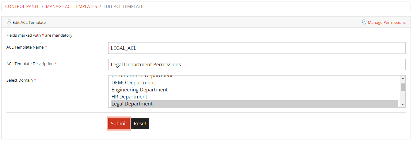 Edit ACL Template Form