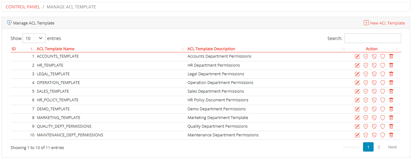 Manage ACL Templates