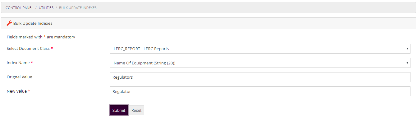 Bulk Update Indexe Values