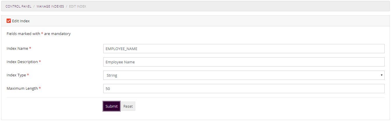 Edit Index Form