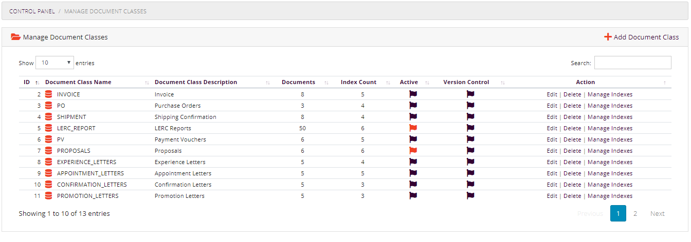 Manage Document Classes