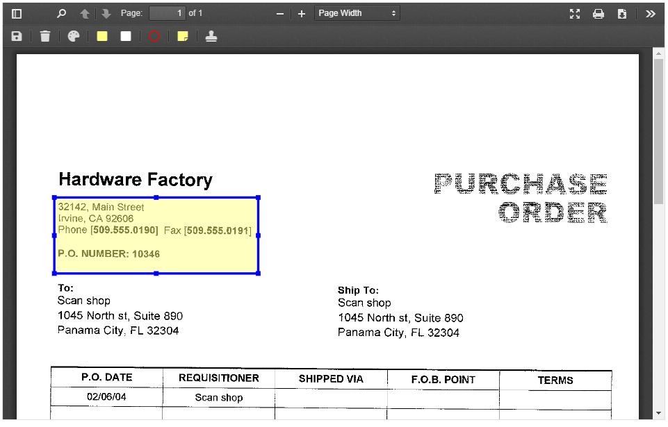 Document Viewer - Highlight document